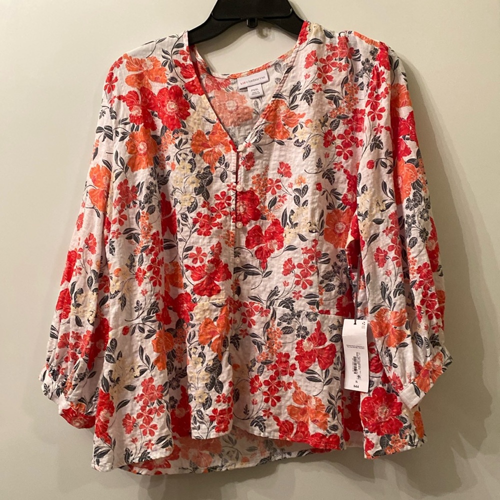 Liz Claiborne Floral Blouse Brand New with Tags Teaberry Floral